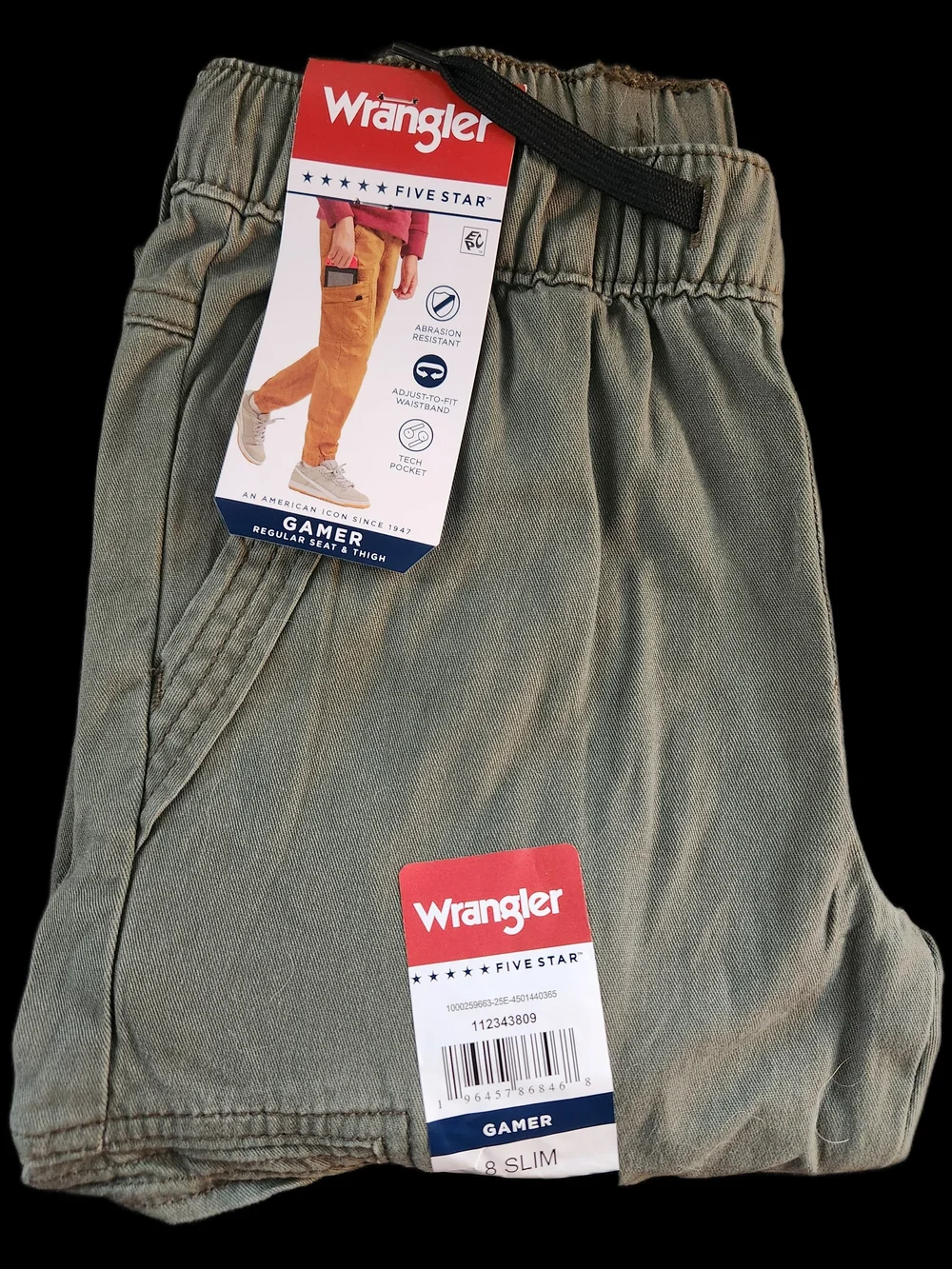 Boys 8 Slim Wrangler Gamer  Pants - Olive